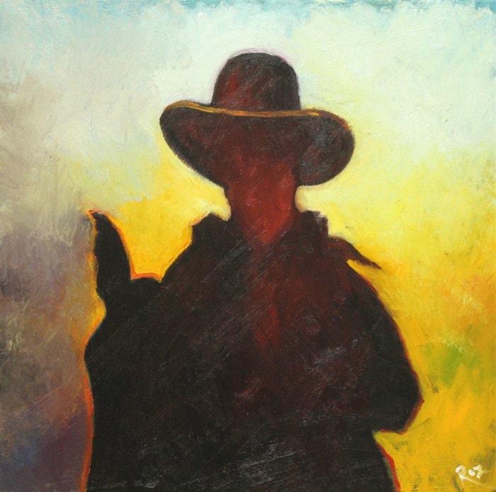 Cowboy painting 38 18x18 inch original portrait figure oil painting by Roz
