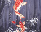 Japanese Koi and Waterfall Panel Blue