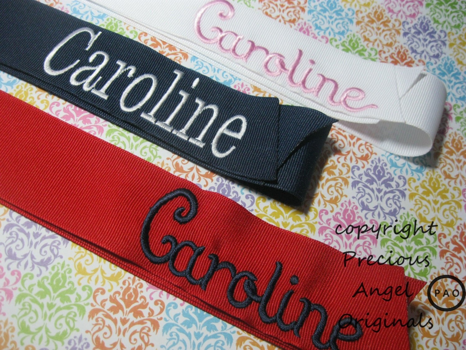 40" Monogrammed Ribbon for ponytail tie, party or wedding decoration, gift wrap...  3 initials, name, Greek sorrority letters. see colors