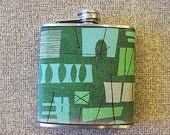 mid century flask atomic era rockabilly pin up girl retro vintage cocktail tiki pattern