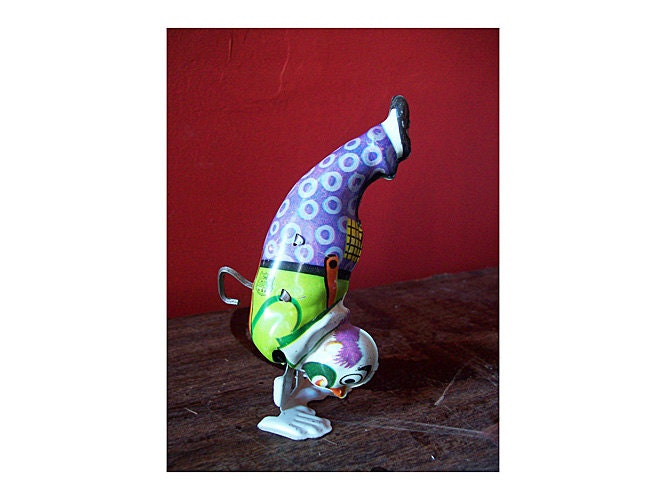 vintage tin clown J Chein CO retro 1950's litho tin toy handstand circus
