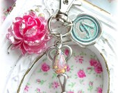 Skeleton Heart Key Necklace Medallion Initial A Enamel Opal Pear Drop Bead Pink Rose Flower Purse Pull Clip OOAK