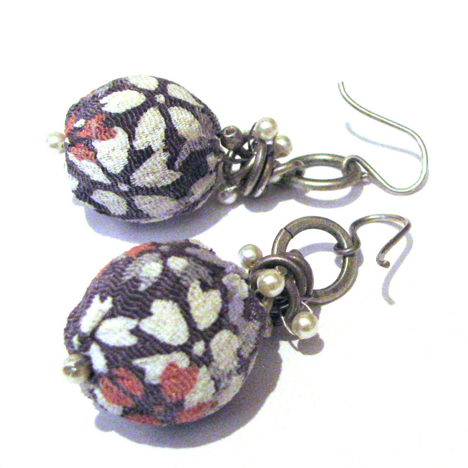 OOAK Vintage Dangle KIMONO Fabric Earrings