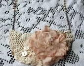 Sweet Treasures HANDMADE Crochet Bib Necklace with rosary beads and handmade flower