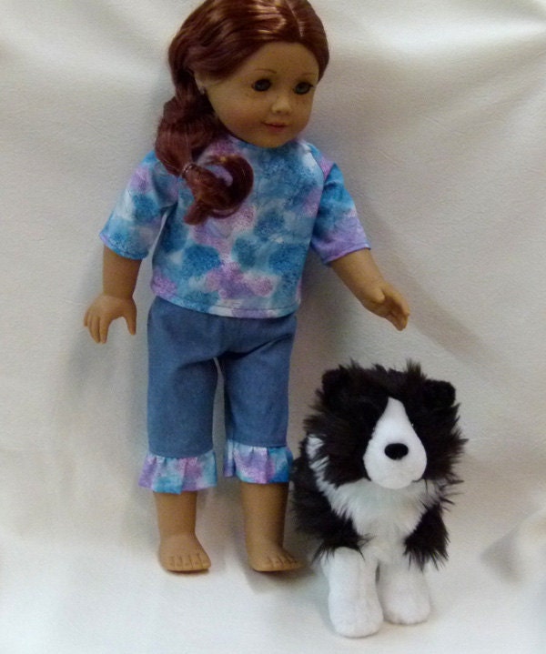 18" doll clothes American Girl Doll Clothes 3 piece set Denim Capri pants Denim Skirt Blouse