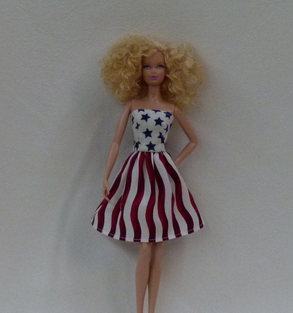 Red White Blue Barbie Doll Dress Handmade ready to mail