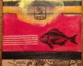 6 x 6 Original Encaustic Painting "Here Fishy Fishy..."