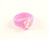 Pretty In Pink Peyote Stitch Ring BAND Swarovski Crystal  Size 7.5