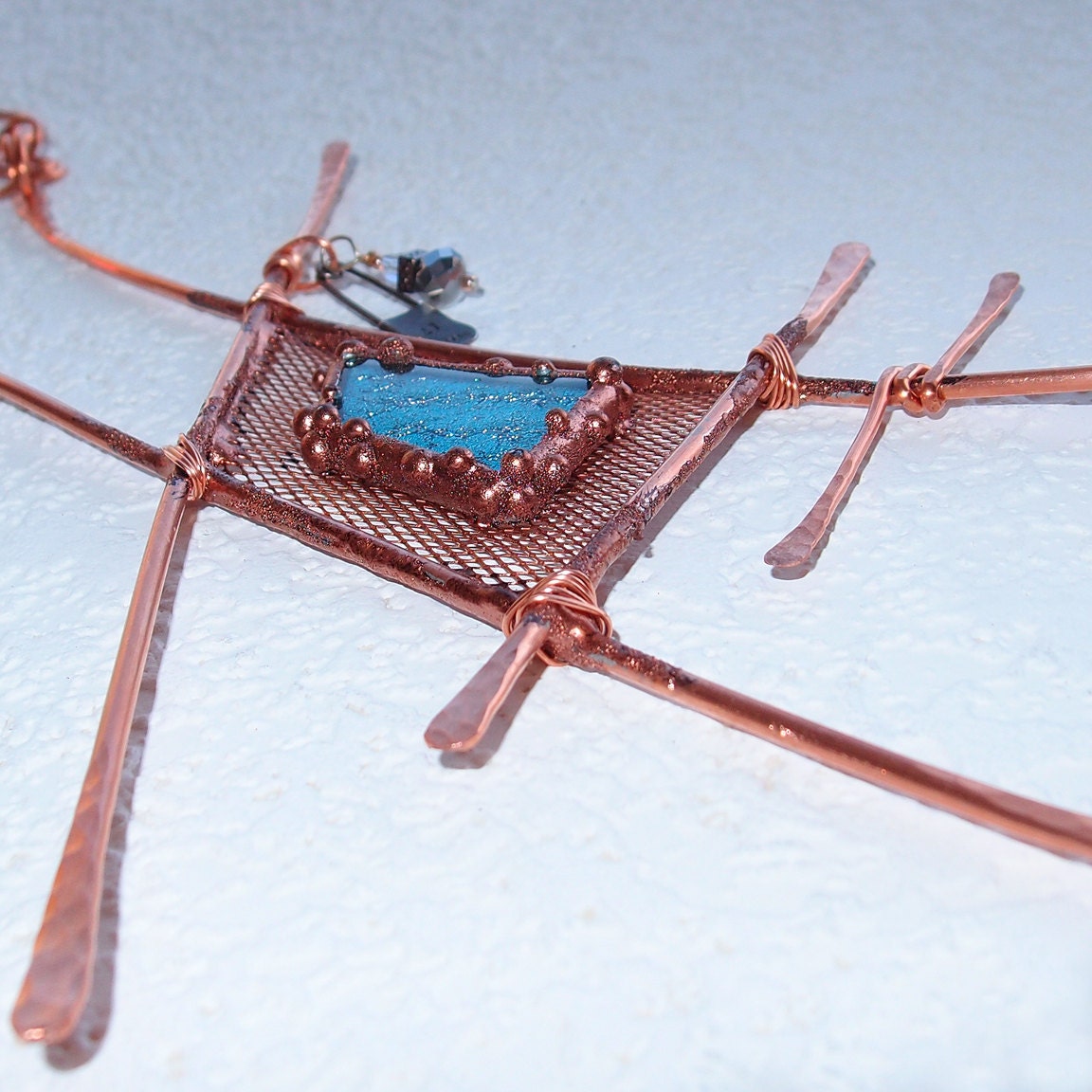 Talisman Fused Dichroic Stained Glass & Copper Mixed Media Sculpture Metal Wall/Garden/Window Art Decor