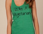 Love a VEGETARIAN Girls Ladies Heathered Tank Top Shirt silkscreen screenprint Alternative Apparel