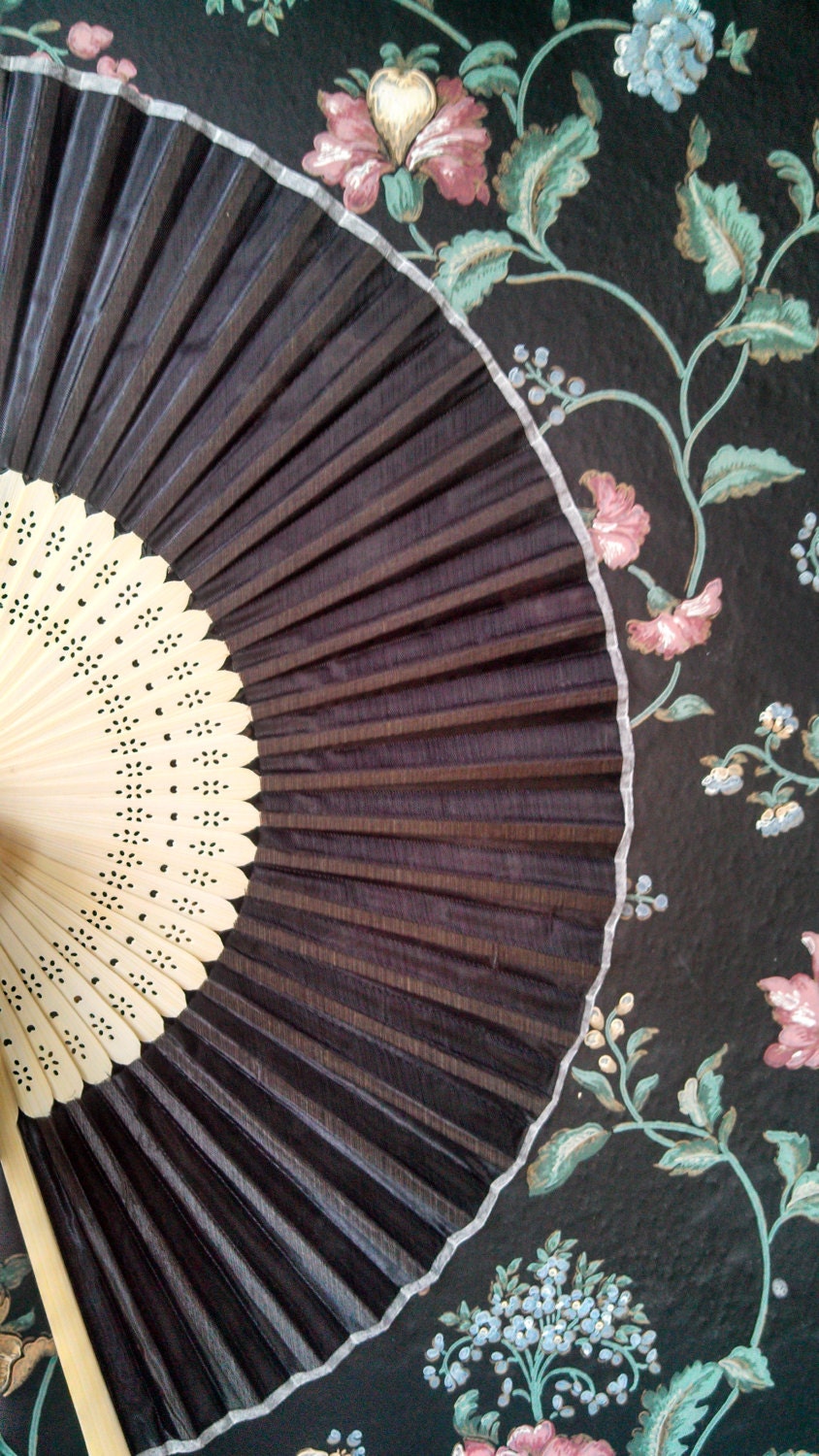 BLACK SILK Bamboo Fan- Ready To Decorate Victorian Civil War