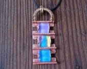 Fold Formed Copper Pendant with Glass Tiles Blues and Lavander