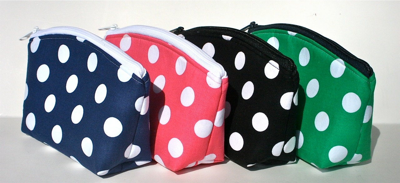 Polka Dot Makeup Bag/Zippered Pouch Padded Flat Bottom Arched Round Top