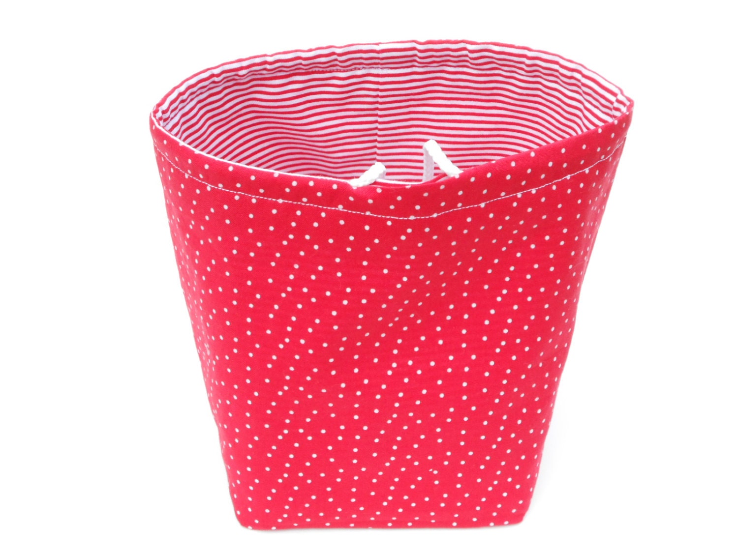Reversible Drawstring Knitting bag or small project bag Kip bag Red spots and stripes