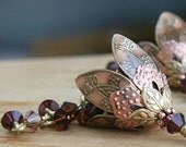 Flower dangle earrings bronze copper crystal romantic earrings - AmberSky