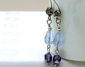 Purple Crystal Sterling Silver Dangle Earrings / Pastel Floral Boho Dangle Earrings / Romantic