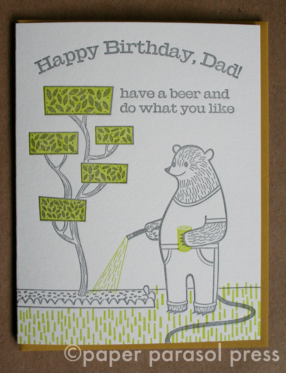 Happy Birthday Dad Bear Beer Letterpress Card
