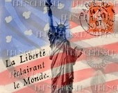 Instant Download OriginaL 5x7 Inch July Fourth Greeting Card DIGITAL Scan LADY LIBERTY Altered Antique French postcards Digital Scan