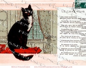 Instant Download Le Chat Noir DIGITAL Scan BLACK CAT Antique 1907 French Poem Postcard Photo