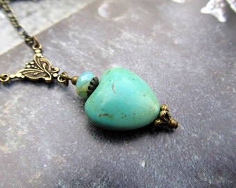 Heart necklace Mint Turquoise Blue green  Heart jewelry