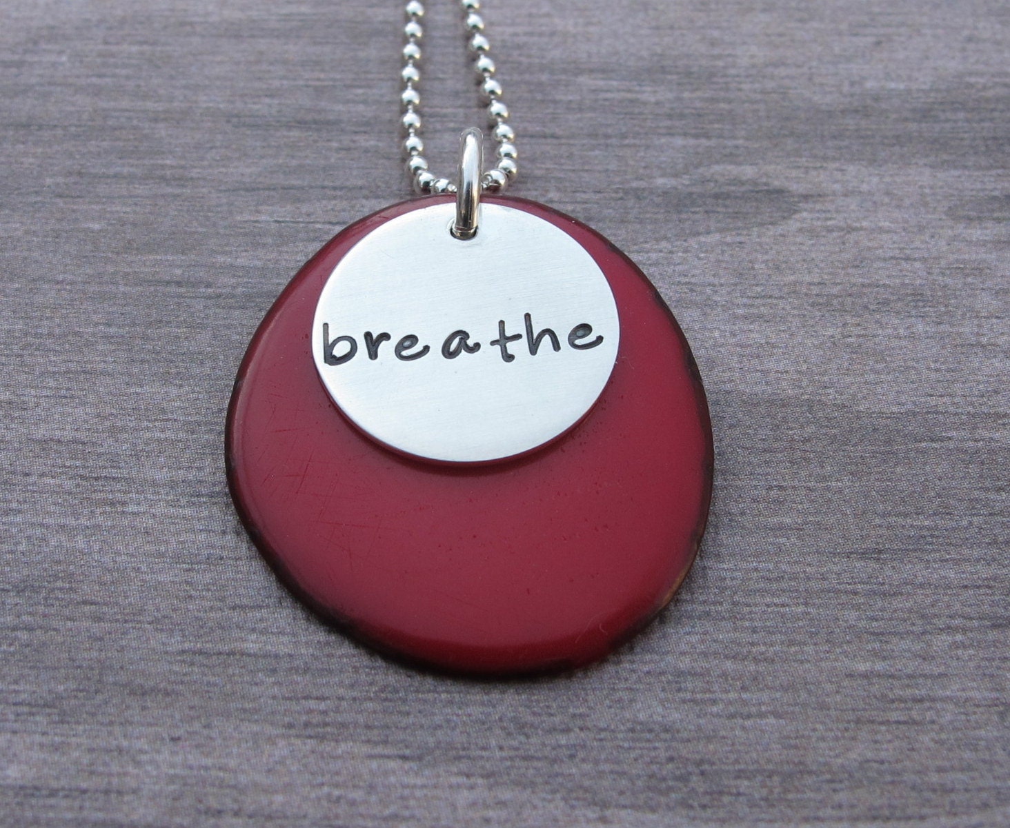 Candy Apple Red  Tagua Necklace With Personalized Sterling Silver Disc