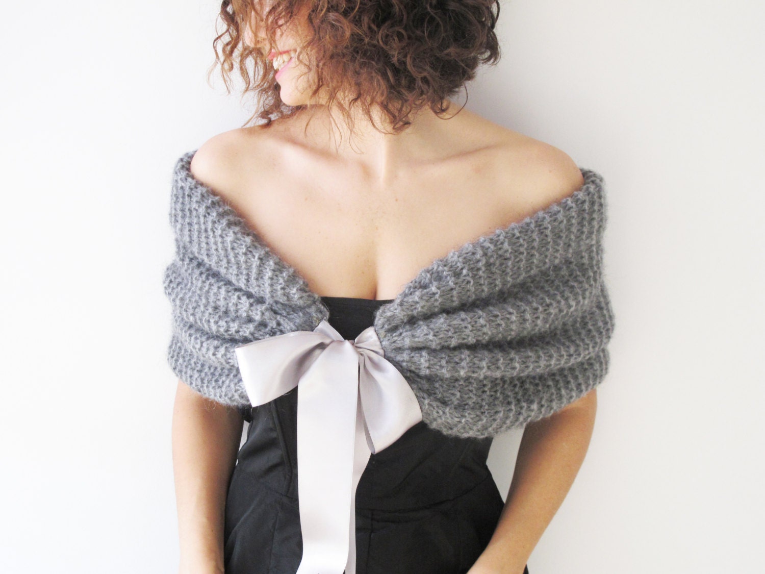 Gray Mohair Shawl Capalet Wedding Evening Bridal by AFRA