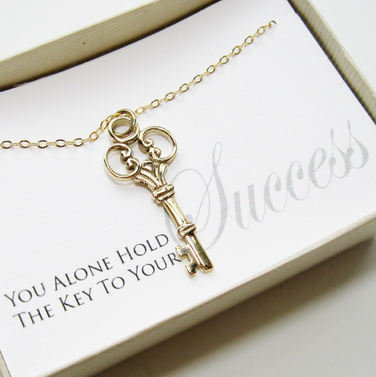 Key to Success Necklace, 14k gold filled, bronze - Graduation Gift, Graduate Gift, Class of 2013, Graduation, Graduation Card Jewelry