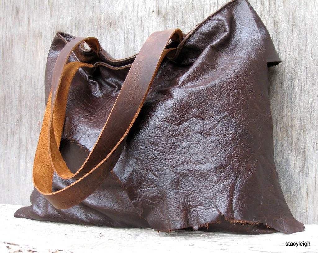 Old English Pub Slouchy Leather Tote Bag with Rustic Character by Stacy Leigh Ready to Ship