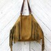 Rustic Leather Fringe Tote Bag in Dark Mustard Brown Nubuck by Stacy Leigh