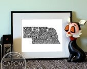 Nebraska - typography map art print 11x14 - customizable personalized state poster custom wall decor engagement wedding housewarming gift