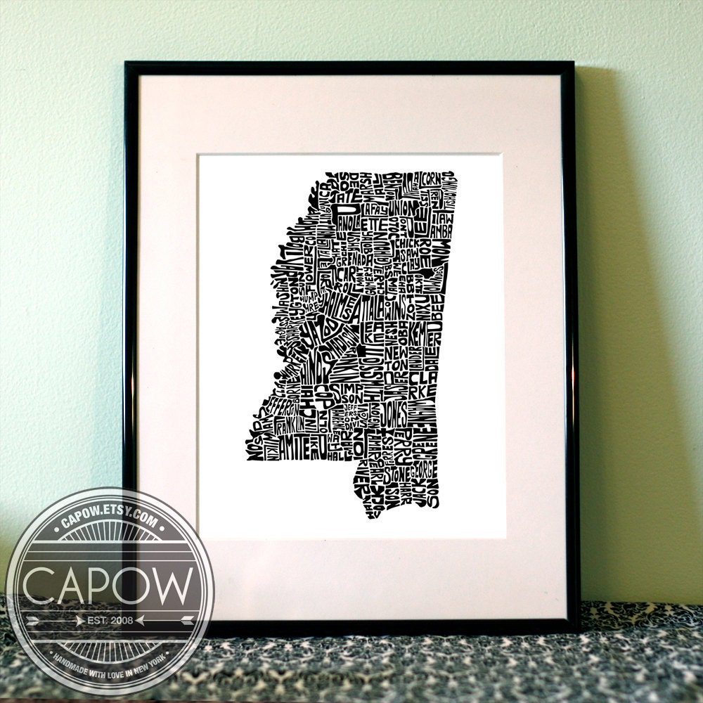 Mississippi - typography map art print 16x20 - customizable personalized state poster custom wall decor engagement wedding housewarming gift