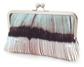 Feather clutch bag, printed silk purse, bridal accessory, bridesmaid gift, handmade by Red Ruby Rose