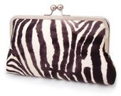 Zebra stripe clutch bag, printed silk purse, animal print, black and white, bridesmaid gift, handmade by Red Ruby Rose
