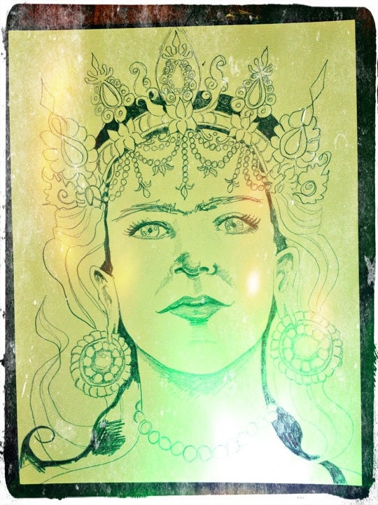 Green TARA - Frida Kahlo - Print from Drawing - by Erica Herbert
