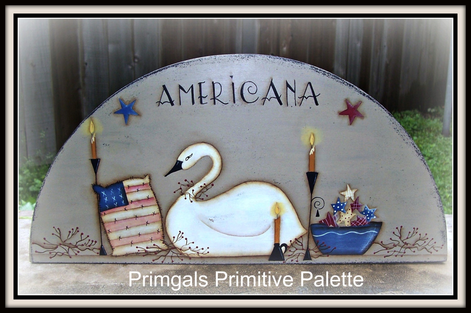 Americana Door Crown Primitive Wood Topper Swan Flag Handpainted Home Decor Wall Art