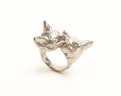 Nuzzling Foxes Ring in Sterling
