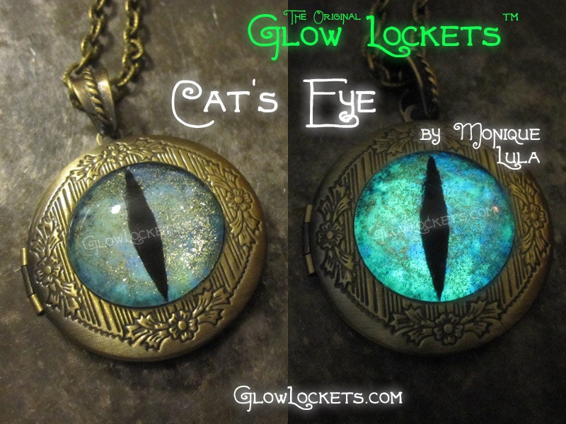 Cat's Eye Glow Locket Glowing in the dark  Victorian Magic