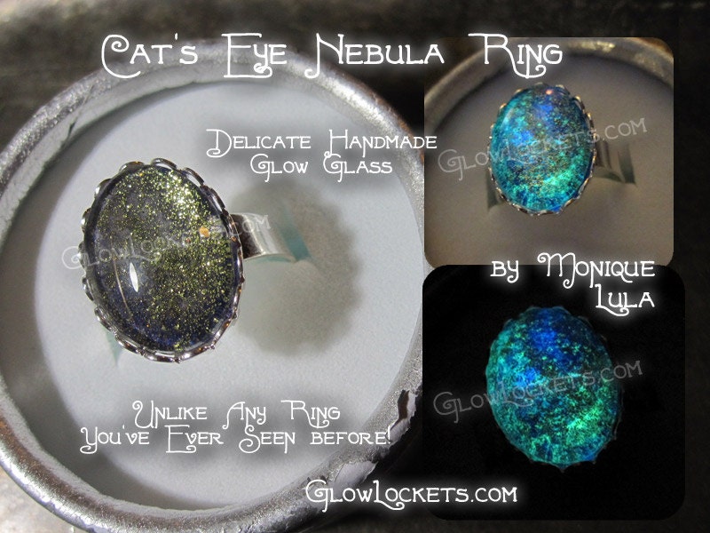 Cat's Eye Nebula Space Galaxy Constellation Glow Glass Adjustable Ring