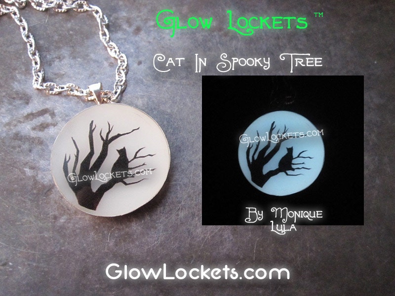 Cat in Spooky Tree Glow in the dark Pendant The original Glowies