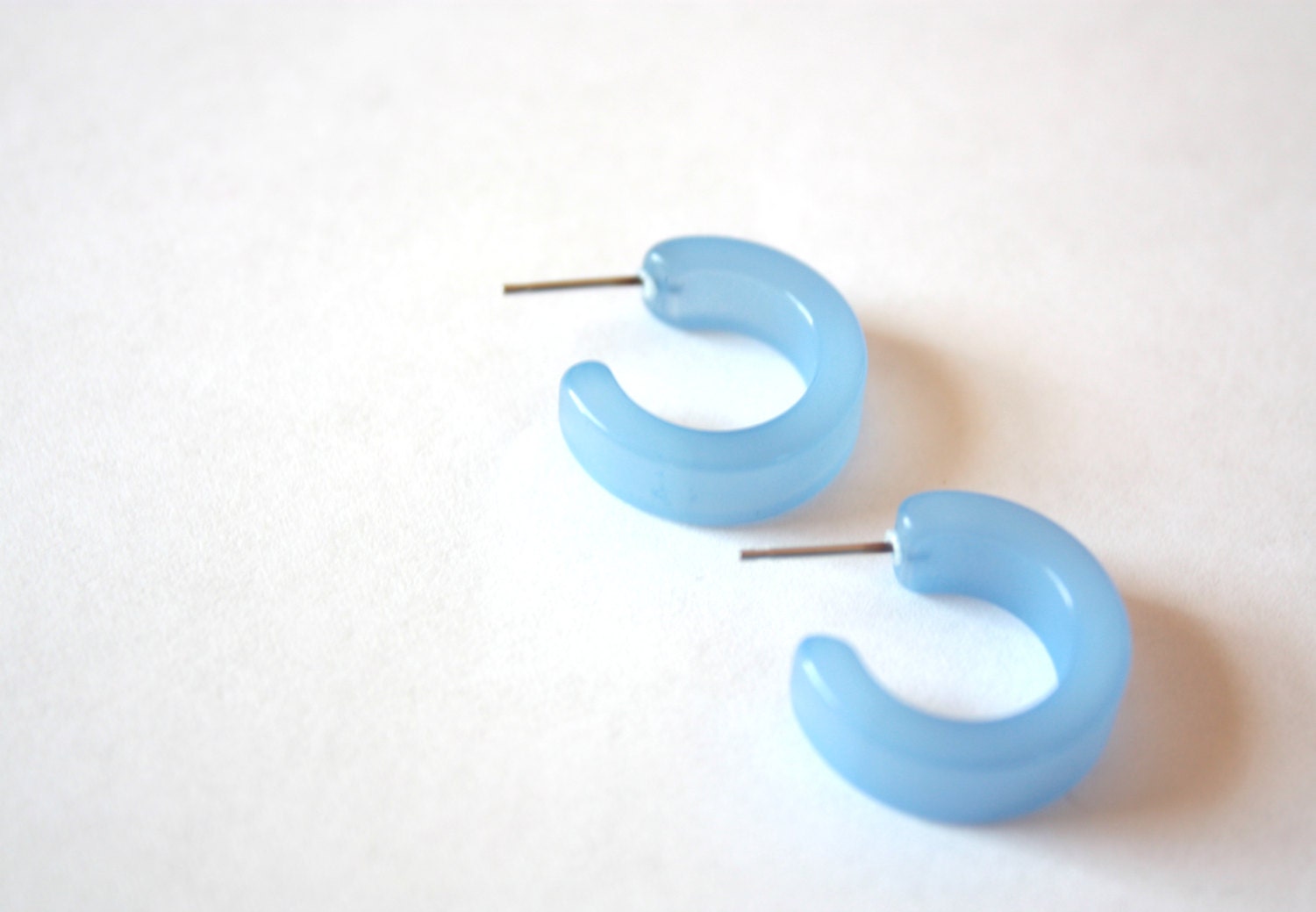 Light Sapphire Blue Moonglow Hugger Hoops - lucite hoop earrings