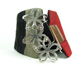 Silk, leather and Sterling Silver Bracelet - Unique OOAK