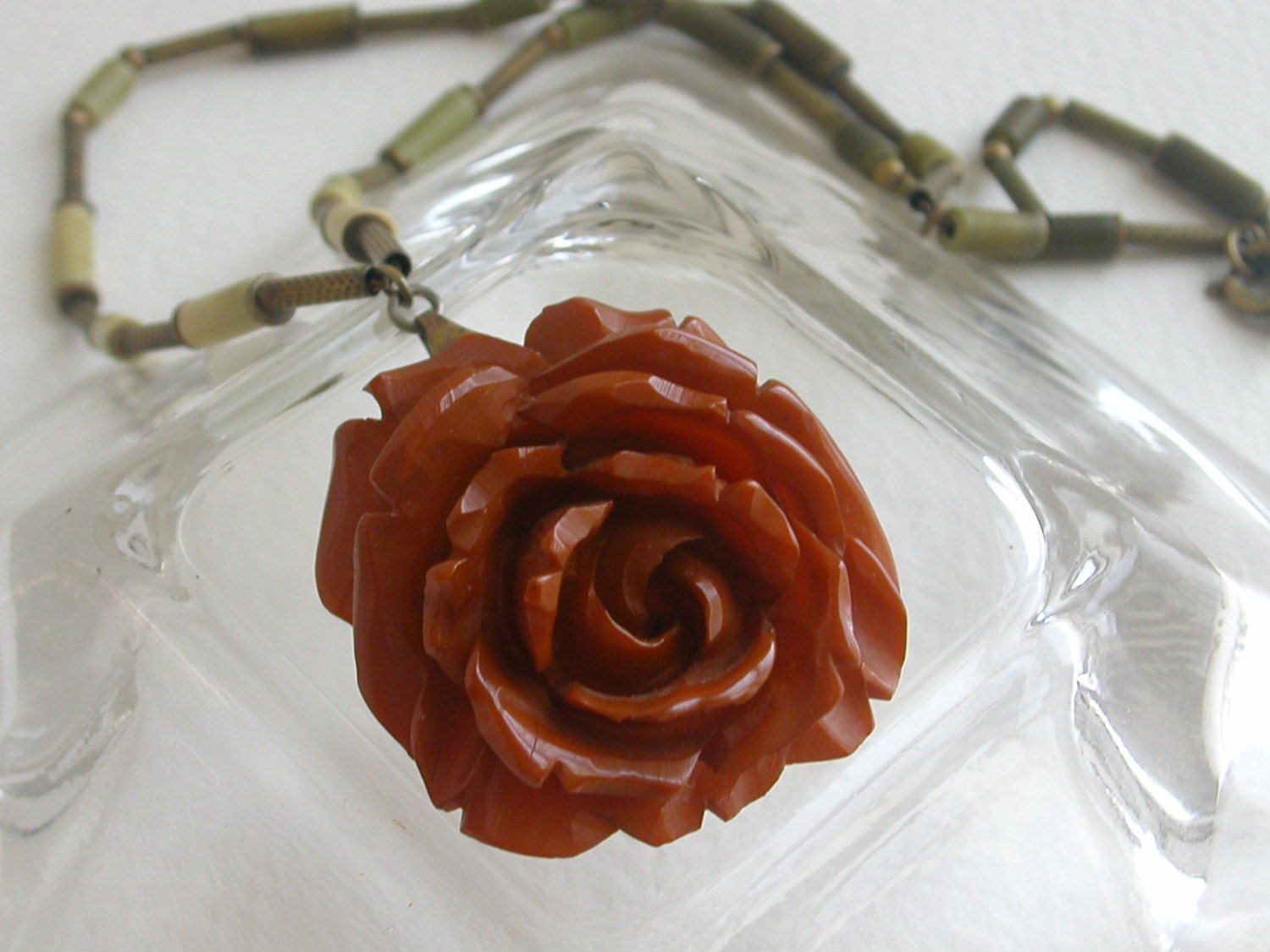 Bakelite Butterscotch Rose on Beaded Chain