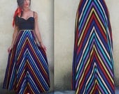 Vintage 60s 70s Rainbow Chevron Striped Maxi Skirt (size xs, small)