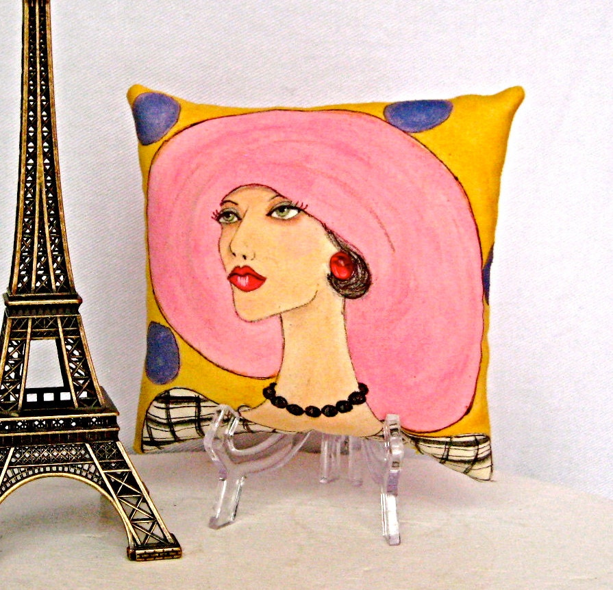 GLAMOUROUS JESSICA PILLOW, Paris Woman, Fun Quote on Back of Pillow, Decorative Pillow, Hand Painted