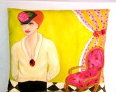 PARISIAN GIRL PILLOW, Hand Painted, Maya Angelou, Phenomenal Woman Verse, French Room Scene