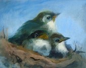 Huddle- Baby Birds in Nest Painting