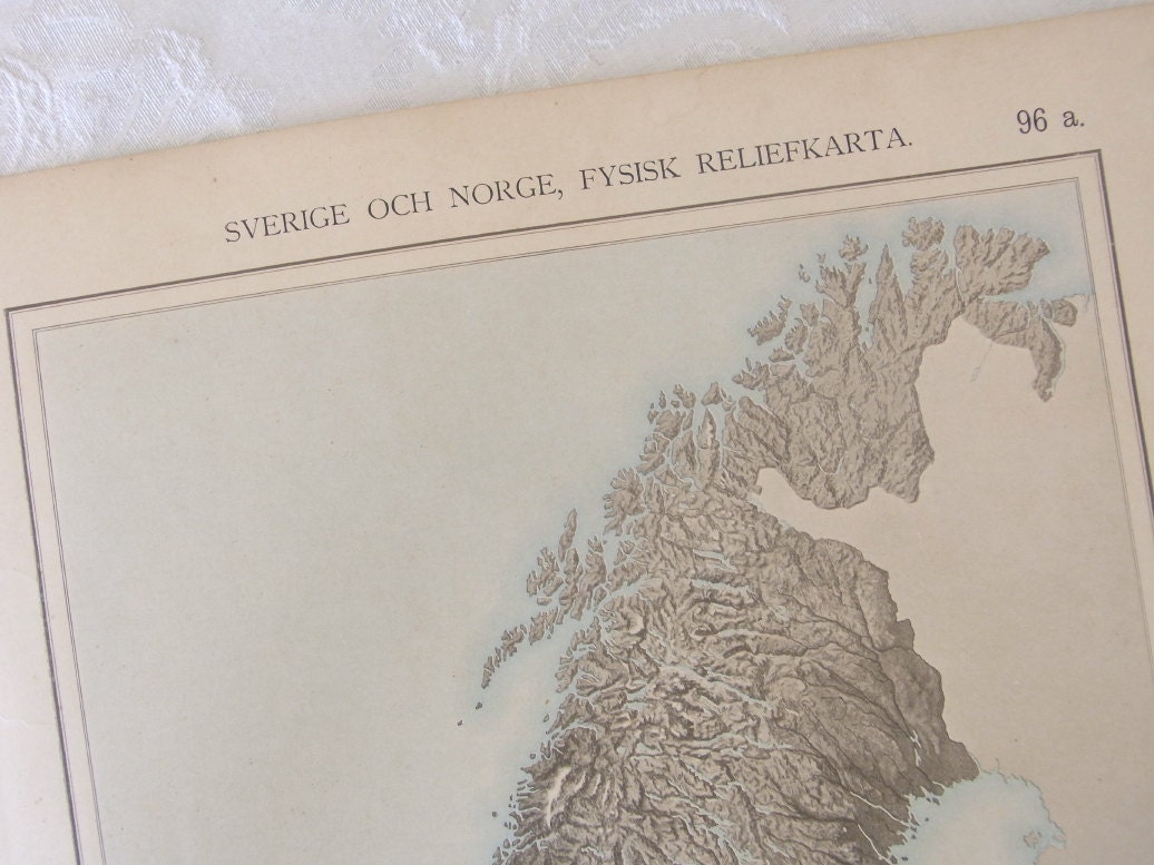 vintage map Sweden and Norway - relief