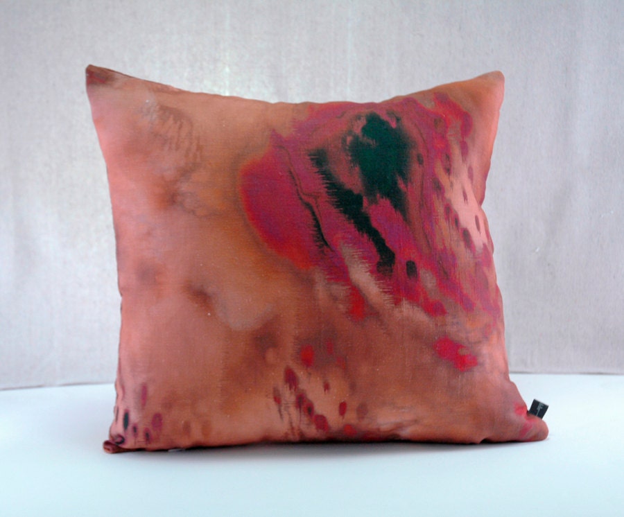 Marble Dyed Linen Pillow in mauves, pinks, coppers and black.