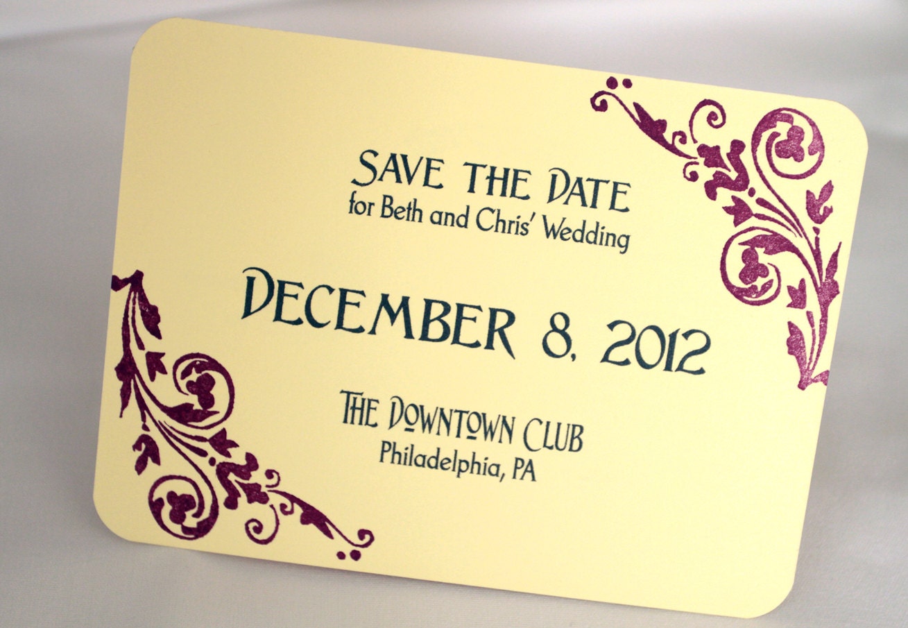 Vintage Style Hand-Stamped Postcard Save the Date