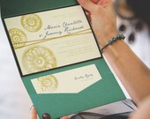 Elegant Hand Stamped Steampunk Pocketfold Invitation Set